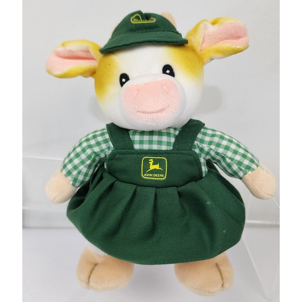 John Deere 9" Plush Cow Mary Moo Moos Female Girl Farmer Jumper & Hat Cute
